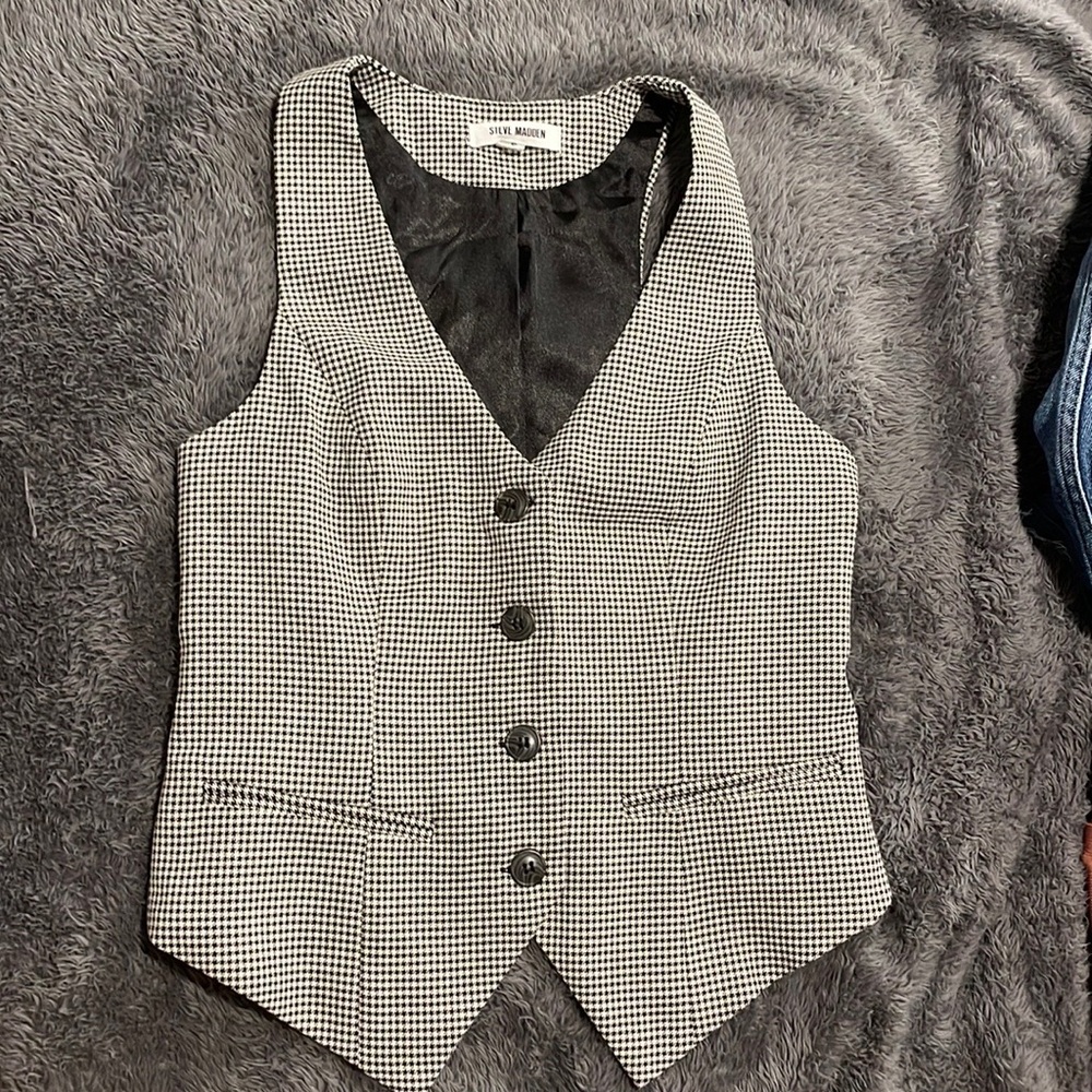 Steve Madden Plaid Vest Black and White S